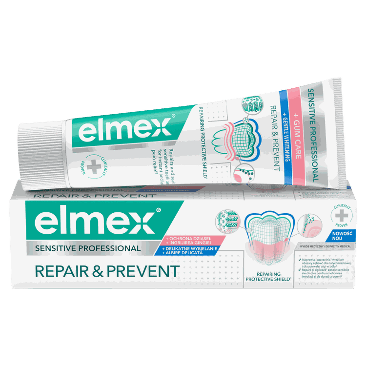 elmex Sensitive Professional Repair & Prevent Gentle Whitening fogkrém csomagolása